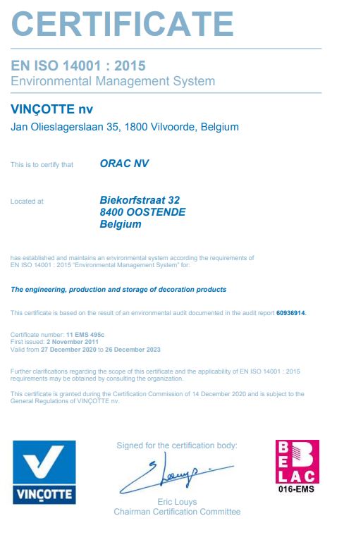 Сертификат Orac по экологической безопасности